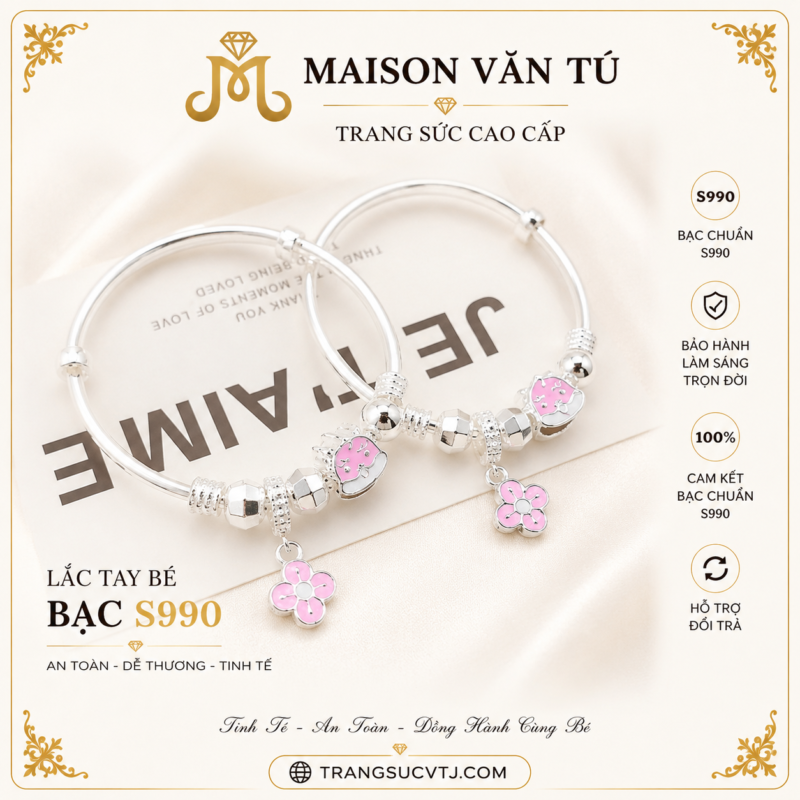 Lắc tay bạc nguyên chất cho bé s990 B992777