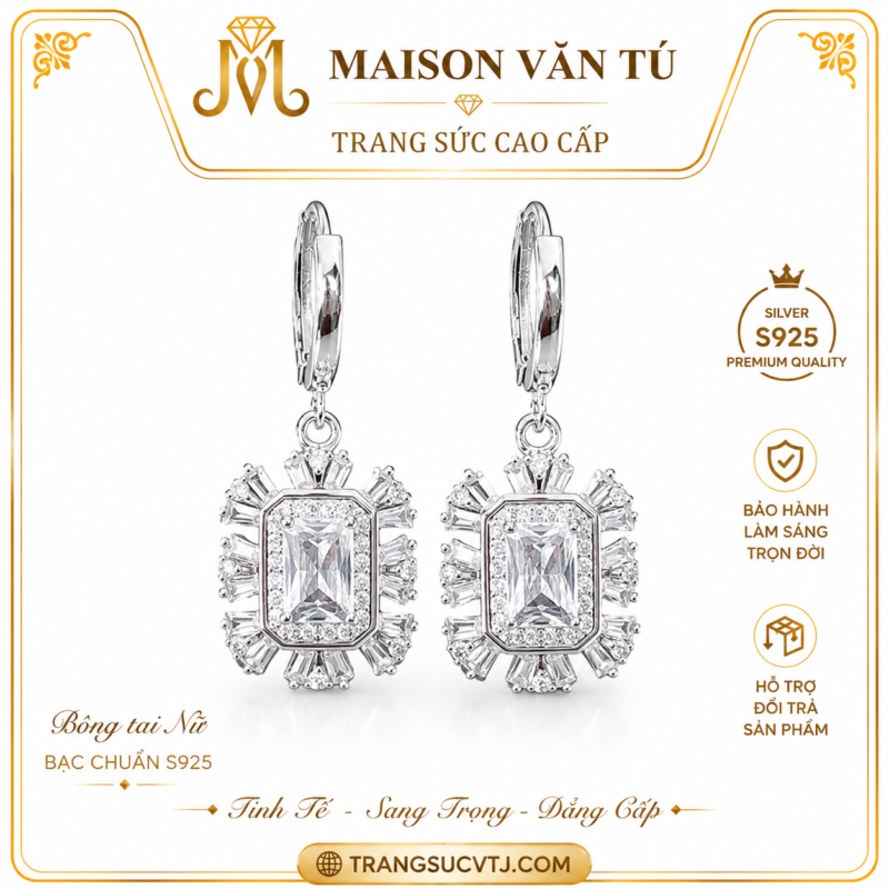 Bông tai cao cấp chất liệu bạc 9837