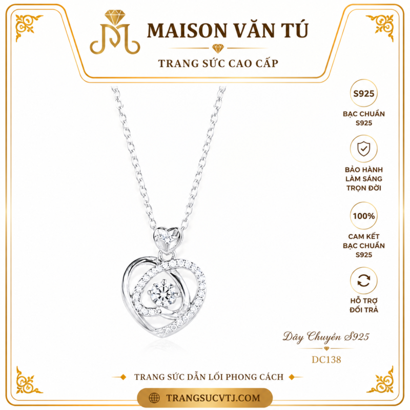 Dây chuyền bạc s925 trái tim 8739