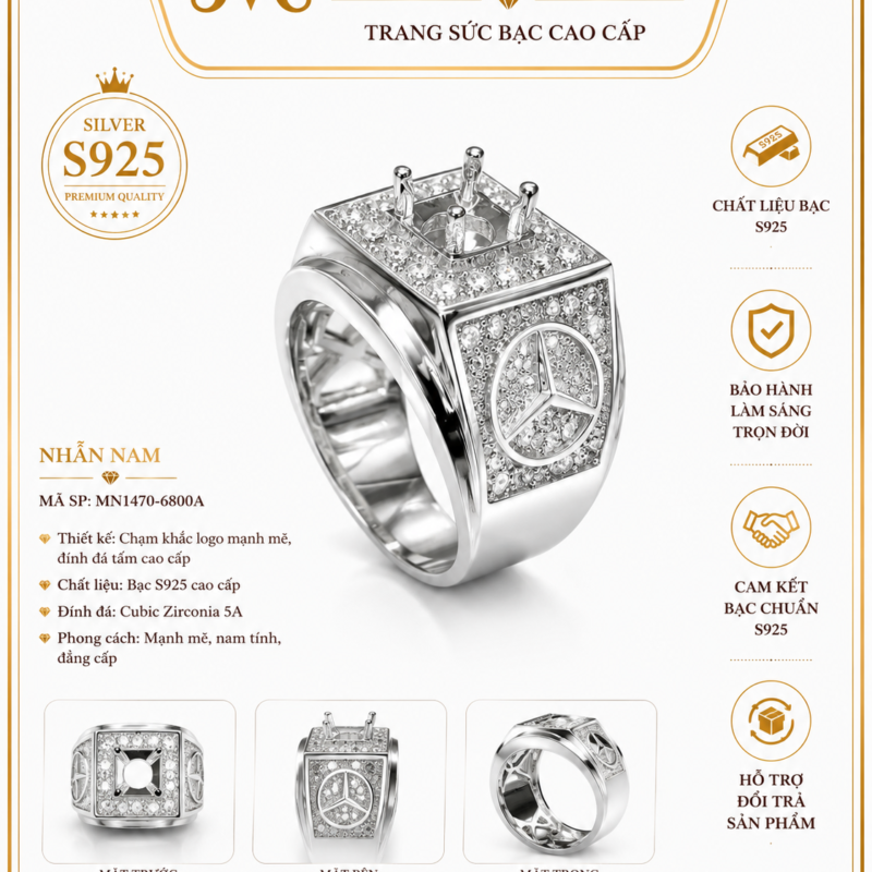 Lux Vỏ nhẫn đính full kim cương nhân tạo s925 9872